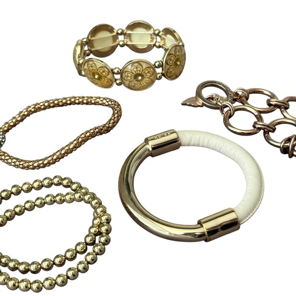 Lot of 6 Gold Tone Bracelets Victoria Secret Reiss - Picture 9 of 11